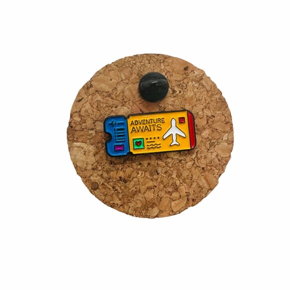 ⭐Enamel Pin Adventure Awaits Ticket Airplane Brooch Icon Cartoon Yellow New - Picture 2 of 5